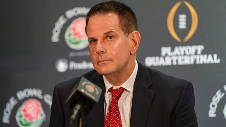 Indiana Hoosiers head coach Curt Cignetti answers questions Wednesday, Dec. 31, 2025 ahead of the Rose Bowl at the Sheraton Grand Los Angeles.