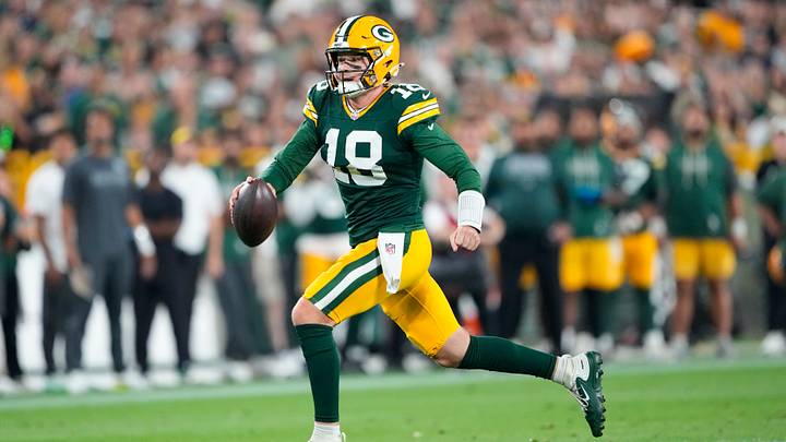 Aug 28, 2026; Green Bay, Wisconsin, USA; Green Bay Packers quarterback Kyle McCord (18) rushes with the football during the fourth quarter against the Arizona Cardinals at Lambeau Field. Mandatory Credit: Jeff Hanisch-Imagn Images Aug 28, 2026; Green Bay, Wisconsin, USA; Green Bay Packers quarterback Kyle McCord (18) rushes with the football during the fourth quarter against the Arizona Cardinals at Lambeau Field. Mandatory Credit: Jeff Hanisch-Imagn Images