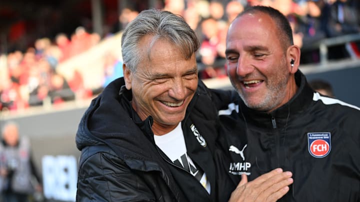 Elversberg-Coach Horst Steffen mit Heidenheim-Coach Frank Schmidt Elversberg-Coach Horst Steffen mit Heidenheim-Coach Frank Schmidt