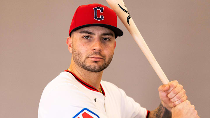 Feb 19, 2026; Goodyear, AZ, USA; Cleveland Guardians first baseman CJ Kayfus (2) during media day in Goodyear. Mandatory Credit: Arianna Grainey-Imagn Images
