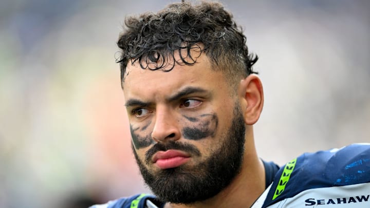 SEATTLE, WASHINGTON - SEPTEMBER 10: Abraham Lucas #72 of the Seattle Seahawks looks on during the game against the Los Angeles Rams at Lumen Field on September 10, 2023 in Seattle, Washington. The Los Angeles Rams won 30-13. SEATTLE, WASHINGTON - SEPTEMBER 10: Abraham Lucas #72 of the Seattle Seahawks looks on during the game against the Los Angeles Rams at Lumen Field on September 10, 2023 in Seattle, Washington. The Los Angeles Rams won 30-13.
