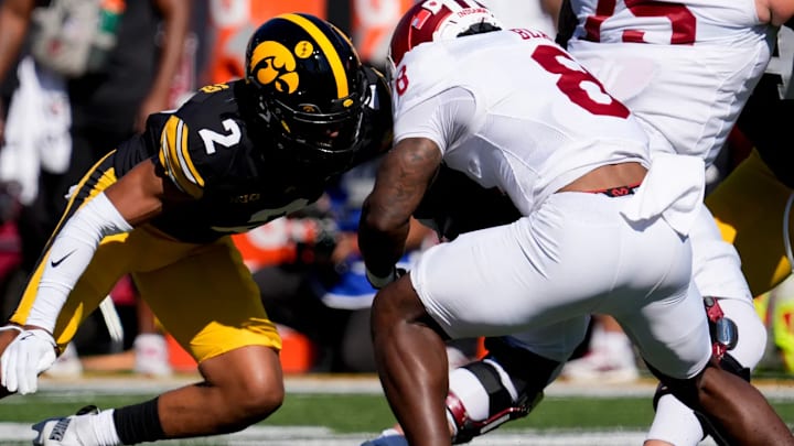 Iowa Hawkeyes defensive back TJ Hall (2) making a play against the Indiana Hoosiers