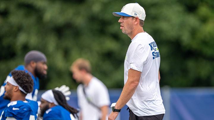 Indianapolis Colts head coach Shane Steichen makes his way across the field Wednesday, Aug. 19, 2026, during a joint practice with the Atlanta Falcons at Grand Park in Westfield. Indianapolis Colts head coach Shane Steichen makes his way across the field Wednesday, Aug. 19, 2026, during a joint practice with the Atlanta Falcons at Grand Park in Westfield.
