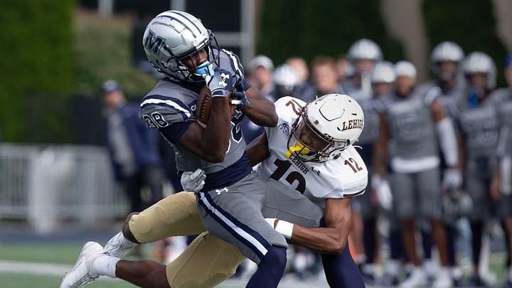 Monmouth 's Josh Derry makes a reception as Lehigh's Michael Jordan Jr. defends. Lehigh at Monmouth University football. West Long Branch, NJSaturday, September, 30, 20 Monmouth 's Josh Derry makes a reception as Lehigh's Michael Jordan Jr. defends. Lehigh at Monmouth University football. West Long Branch, NJSaturday, September, 30, 20