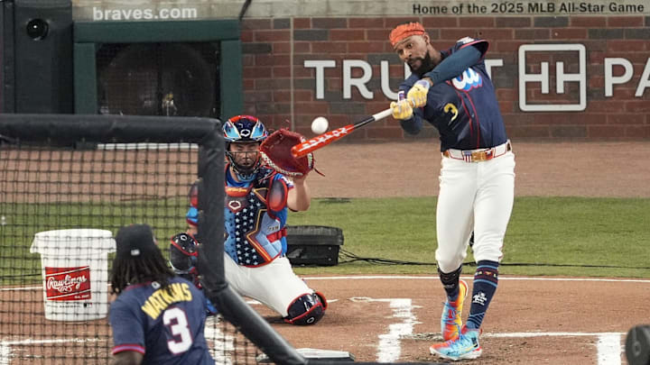 Jul 14, 2025; Atlanta, GA, USA; Minnesota Twins outfielder Byron Buxton (25) during the 2025 Home Run Derby at Truist Park.