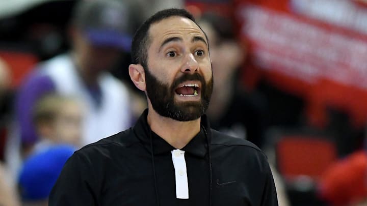 Jul 11, 2019; Las Vegas, NV, USA; Sacramento Kings Summer League head coach Jesse Mermuys is pictured during a game against the Los Angeles Clippers at Cox Pavilion. Mandatory Credit: Stephen R. Sylvanie-Imagn Images Jul 11, 2019; Las Vegas, NV, USA; Sacramento Kings Summer League head coach Jesse Mermuys is pictured during a game against the Los Angeles Clippers at Cox Pavilion. Mandatory Credit: Stephen R. Sylvanie-Imagn Images