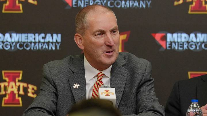 Iowa State athletic director Jamie Pollard announces Iowa State women’s wrestling program and new head coaches for men’s and women’s wrestling coaches during a press conference at Hilton Coliseum on April. 16, 2026, in Ames, Iowa Iowa State athletic director Jamie Pollard announces Iowa State women’s wrestling program and new head coaches for men’s and women’s wrestling coaches during a press conference at Hilton Coliseum on April. 16, 2026, in Ames, Iowa