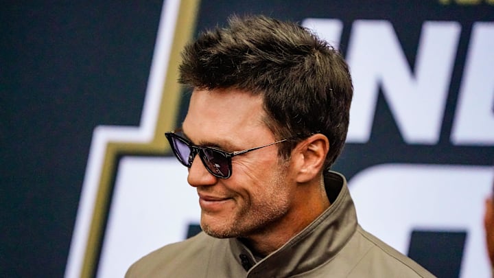 May 25, 2025; Indianapolis, Indiana, USA; Tom Brady walks the red carpet on Sunday, May 25, 2025, ahead of the 109th running of the Indianapolis 500 at Indianapolis Motor Speedway. Mandatory Credit: Michelle Pemberton-USA TODAY Network via Imagn Images