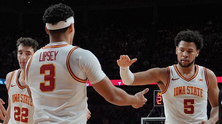 Iowa State's Tamin Lipsey (3) greets Joshua Jefferson (5) and Milan Momcilovic (22) after a three-point play during a Jan. 2, 2026, game against West Virginia at Hilton Coliseum in Ames. Iowa State's Tamin Lipsey (3) greets Joshua Jefferson (5) and Milan Momcilovic (22) after a three-point play during a Jan. 2, 2026, game against West Virginia at Hilton Coliseum in Ames.