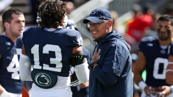 Penn State Nittany Lions defensive coordinator Tom Allen walks on the field during a warm up prior to the game against the Bowling Green Falcons at Beaver Stadium. Penn State Nittany Lions defensive coordinator Tom Allen walks on the field during a warm up prior to the game against the Bowling Green Falcons at Beaver Stadium.