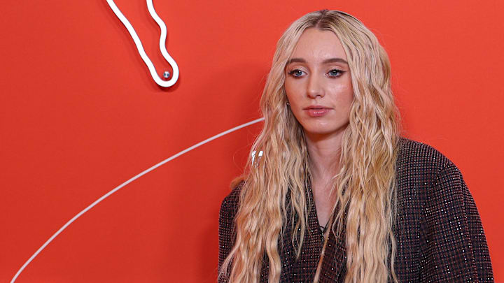 Apr 14, 2025; New York, New York, USA;  Paige Bueckers on the orange carpet before the 2025 WNBA Draft at The Shed at Hudson Yards. Mandatory Credit: Vincent Carchietta-Imagn Images
