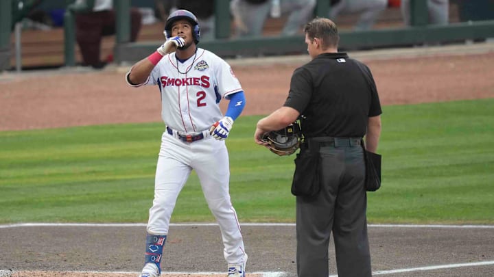 The Smokies’ Pedro Ramirez (2) walks across home plate after hitting a home run during a game between the Knoxville Smokies and the Birmingham Barons, at Covenant Health Park in downtown Knoxville’s Old City, June 24, 2025. The Smokies’ Pedro Ramirez (2) walks across home plate after hitting a home run during a game between the Knoxville Smokies and the Birmingham Barons, at Covenant Health Park in downtown Knoxville’s Old City, June 24, 2025.
