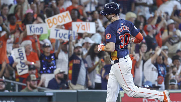 Houston Astros right fielder Kyle Tucker (30) rounds the bases after hitting a home run