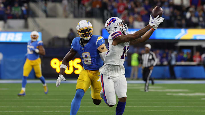 Dec 23, 2023; Inglewood, California, USA;  Buffalo Bills wide receiver Gabe Davis (13) catches the ball against the LA Rams.