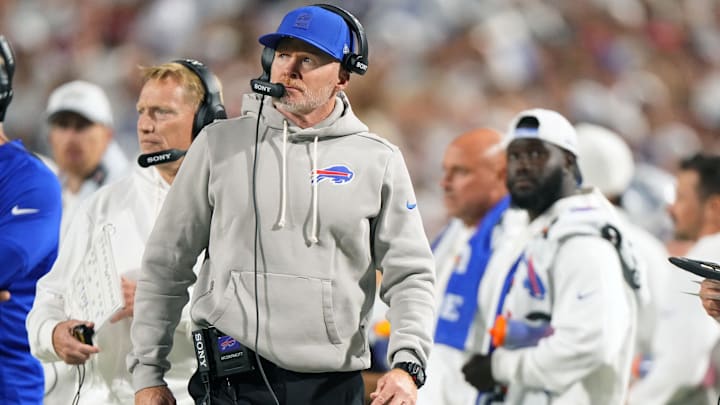 Buffalo Bills head coach Sean McDermott during the first half at Highmark Stadium. Buffalo Bills head coach Sean McDermott during the first half at Highmark Stadium.