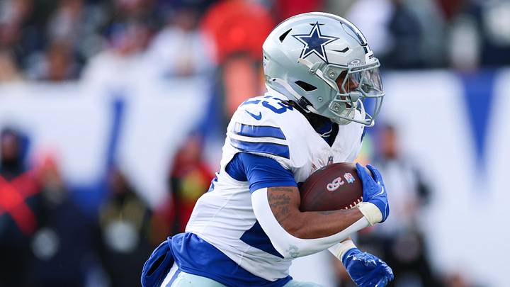 Dallas Cowboys running back Jaydon Blue rushes during the second quarter against the New York Giants at MetLife Stadium. Dallas Cowboys running back Jaydon Blue rushes during the second quarter against the New York Giants at MetLife Stadium.
