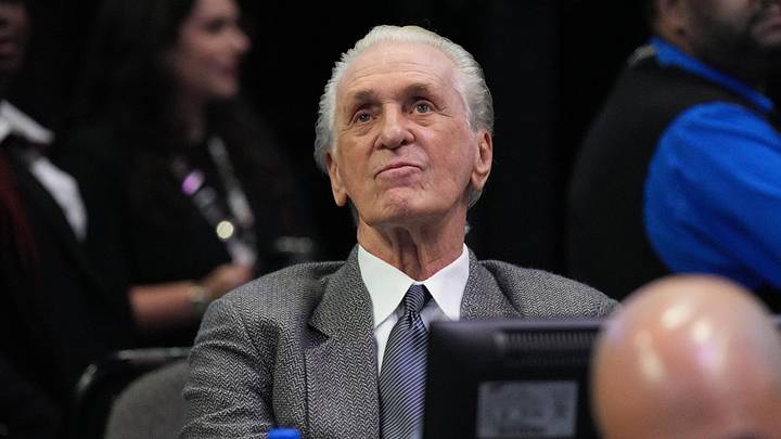 Dec 10, 2022; Miami, Florida, USA; Miami Heat team president Pat Riley looks on during the first half of a game against the San Antonio Spurs at FTX Arena. Mandatory Credit: Jim Rassol-Imagn Images