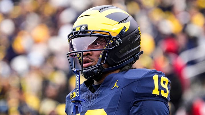 Michigan quarterback Bryce Underwood looks on during warmup at Michigan Stadium in Ann Arbor. Michigan quarterback Bryce Underwood looks on during warmup at Michigan Stadium in Ann Arbor.