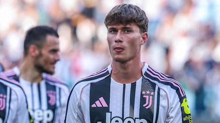 Nicolo Savona of Juventus FC looks on during pre-season...