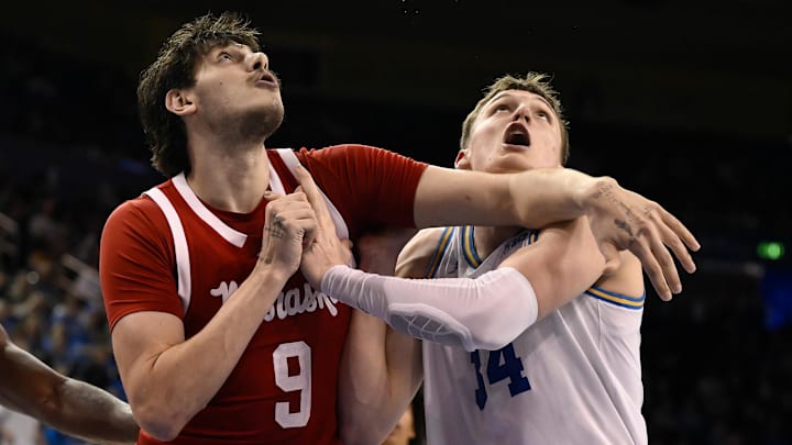 Nebraska Cornhuskers forward Berke Buyuktuncel and UCLA Bruins forward Tyler Bilodeau.