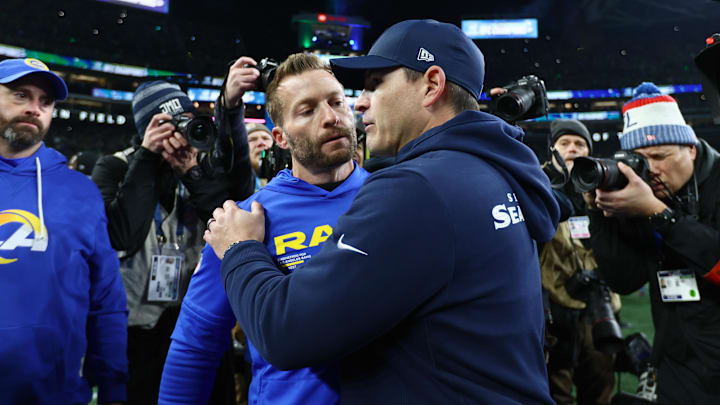 Jan 25, 2026; Seattle, WA, USA; Seattle Seahawks head coach Mike MacDonald greets Los Angeles Rams head coach Sean McVay on field after the 2026 NFC Championship Game at Lumen Field. Mandatory Credit: Kevin Ng-Imagn Images Jan 25, 2026; Seattle, WA, USA; Seattle Seahawks head coach Mike MacDonald greets Los Angeles Rams head coach Sean McVay on field after the 2026 NFC Championship Game at Lumen Field. Mandatory Credit: Kevin Ng-Imagn Images