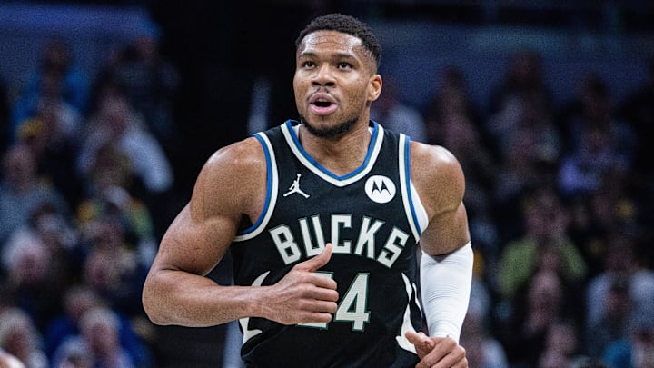 Dec 31, 2024; Indianapolis, Indiana, USA; Milwaukee Bucks forward Giannis Antetokounmpo (34) in the second half against the Indiana Pacers at Gainbridge Fieldhouse. Mandatory Credit: Trevor Ruszkowski-Imagn Images Dec 31, 2024; Indianapolis, Indiana, USA; Milwaukee Bucks forward Giannis Antetokounmpo (34) in the second half against the Indiana Pacers at Gainbridge Fieldhouse. Mandatory Credit: Trevor Ruszkowski-Imagn Images