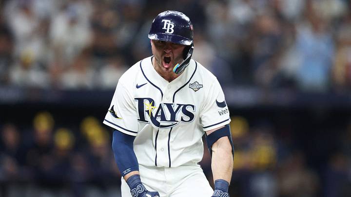 Oct 27, 2026; St. Petersburg, Florida, USA; Tampa Bay Rays second baseman Ben Williamson (15) celebrates after hitting a walk-off RBI single against the Milwaukee Brewers during the 12th inning in game four of the 2026 World Series at Tropicana Field. Mandatory Credit: Nathan Ray Seebeck-Imagn Images Oct 27, 2026; St. Petersburg, Florida, USA; Tampa Bay Rays second baseman Ben Williamson (15) celebrates after hitting a walk-off RBI single against the Milwaukee Brewers during the 12th inning in game four of the 2026 World Series at Tropicana Field. Mandatory Credit: Nathan Ray Seebeck-Imagn Images