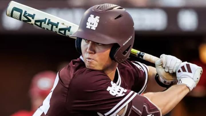 Mississippi State Infielder Gehrig Frei (#34) during the game between the Georgia Bulldogs and the Mississippi State Bulldogs at Dudy Noble Field at Polk-Dement Stadium in Starkville, MS.