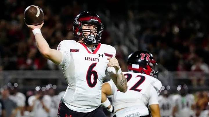 Liberty quarterback Jason Haines (6) throws a pass against Basha during a game at Basha High School in Chandler on Sept. 18, 2026. Liberty quarterback Jason Haines (6) throws a pass against Basha during a game at Basha High School in Chandler on Sept. 18, 2026.