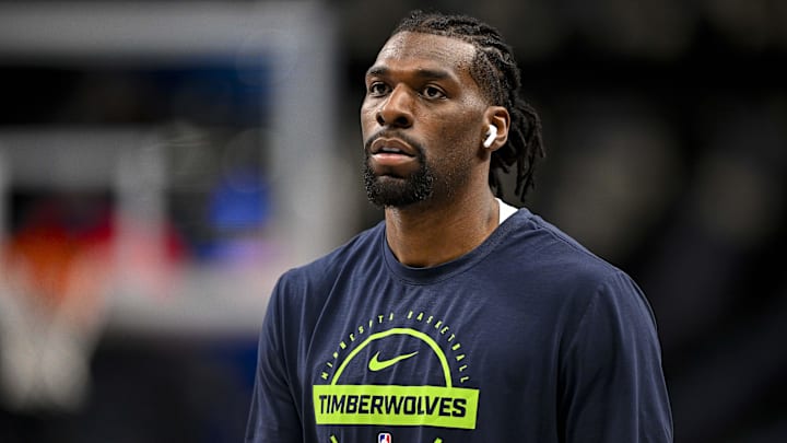 Mar 30, 2026; Dallas, Texas, USA; Minnesota Timberwolves center Naz Reid (11) warms up before the game between the Dallas Mavericks and the Minnesota Timberwolves at the American Airlines Center. Mandatory Credit: Jerome Miron-Imagn Images