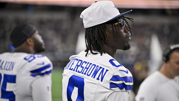 Dallas Cowboys linebacker DeMarvion Overshown looks on before the preseason game against the Baltimore Ravens.