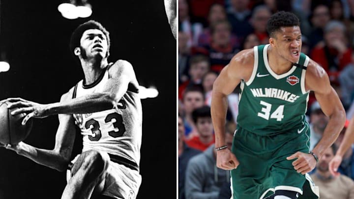 Kareem Abdul-Jabbar (left) and Giannis Antetokounmpo are transcendent talents from two great eras of Bucks basketball

Abdul Jabbar Antetokounmpo