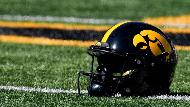 An Iowa Hawkeyes helmet lays on the field before a football game against the Indiana Hoosiers Sept. 27, 2025 at Kinnick Stadium in Iowa City, Iowa. An Iowa Hawkeyes helmet lays on the field before a football game against the Indiana Hoosiers Sept. 27, 2025 at Kinnick Stadium in Iowa City, Iowa.