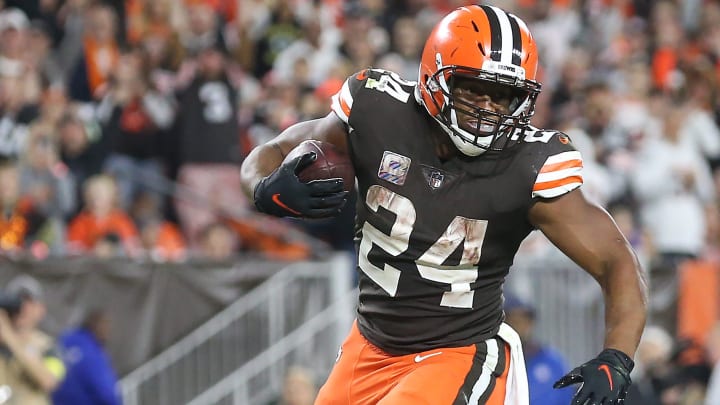 Browns running back Nick Chubb scores a second-half touchdown against the Bengals Monday, Oct. 31, 2022, in Cleveland Browns running back Nick Chubb scores a second-half touchdown against the Bengals Monday, Oct. 31, 2022, in Cleveland