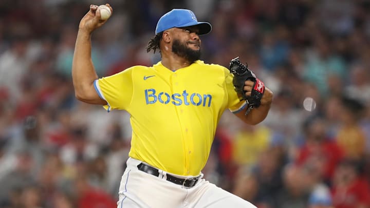 Jul 26, 2023; Boston, Massachusetts, USA; Boston Red Sox relief pitcher Kenley Jansen (74) delivers