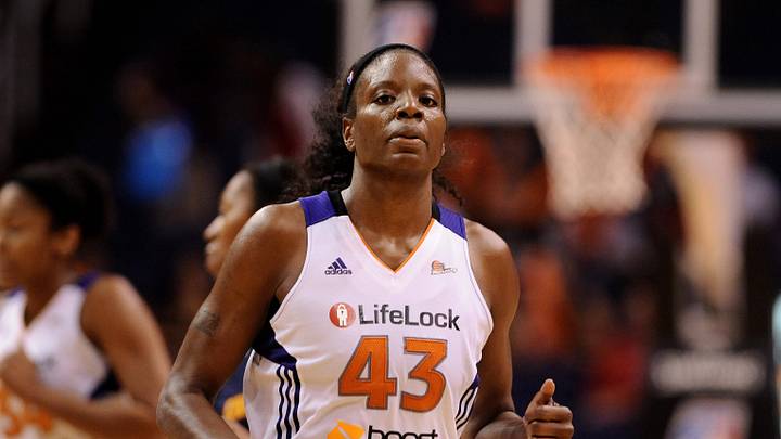 Sep. 12, 2012; Phoenix, AZ, USA; Phoenix Mercury forward Nakia Sanford (43) reacts on the court in the second half against the Connecticut Sun at US Airways Center. The Sun defeated the Mercury 100 - 78. Mandatory Credit: Jennifer Stewart-Imagn Images