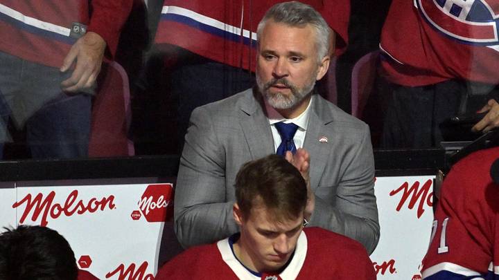 May 27, 2026; Montreal, Quebec, CAN; Montreal Canadiens head coach Martin St. Louis during the first period in game four of the Eastern Conference Final of the 2026 Stanley Cup Playoffs at Bell Centre. Mandatory Credit: Eric Bolte-Imagn Images