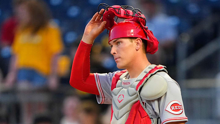 Cincinnati Red catcher Tyler Stephenson (37) during a game.