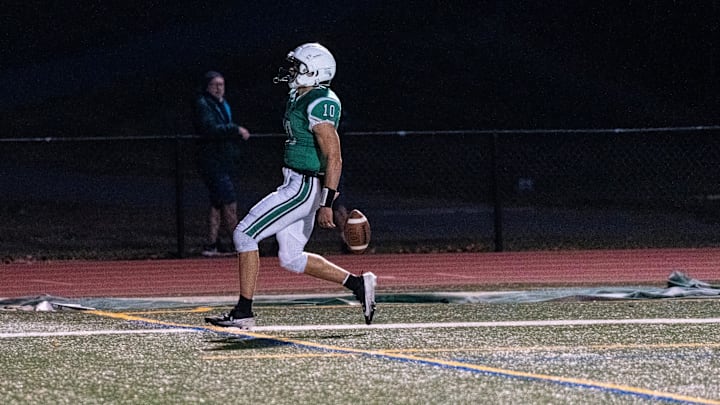 Pascack Valley football hosts River Dell, Friday, Oct. 18, 2024, Hillsdale, New Jersey. PV #10 Adam Shaw scores a touchdown.
