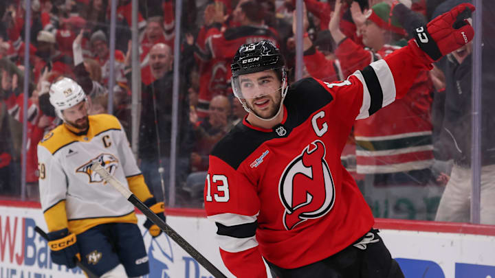 New Jersey Devils center Nico Hischier (13): Ed Mulholland-Imagn Images