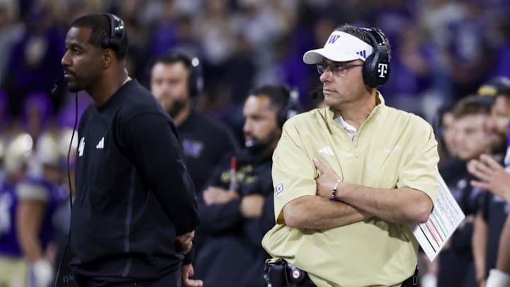 Sep 6, 2025; Seattle, Washington, USA; Washington Huskies head coach Jedd Fisch stands on the sideline during the fourth quarter against the UC Davis Aggies at Husky Stadium. Mandatory Credit: Joe Nicholson-Imagn Images Sep 6, 2025; Seattle, Washington, USA; Washington Huskies head coach Jedd Fisch stands on the sideline during the fourth quarter against the UC Davis Aggies at Husky Stadium. Mandatory Credit: Joe Nicholson-Imagn Images