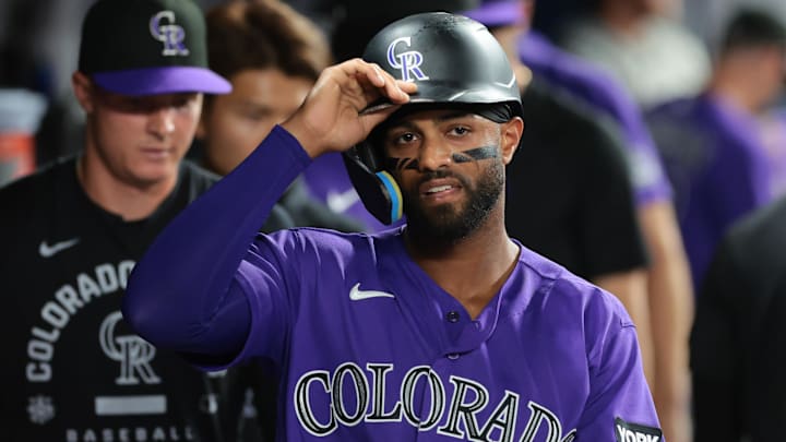 Rockies second baseman Willi Castro (3) celebrates after scoring against the Miami Marlins during the fourth inning at loanDepot Park. 