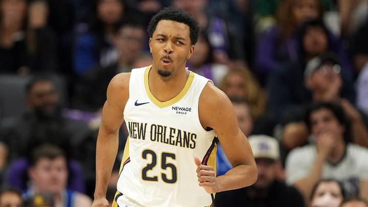 Apr 3, 2026; Sacramento, California, USA; New Orleans Pelicans forward Trey Murphy III (25) reacts after dunking against the Sacramento Kings during the third quarter at Golden 1 Center. Mandatory Credit: Darren Yamashita-Imagn Images Apr 3, 2026; Sacramento, California, USA; New Orleans Pelicans forward Trey Murphy III (25) reacts after dunking against the Sacramento Kings during the third quarter at Golden 1 Center. Mandatory Credit: Darren Yamashita-Imagn Images