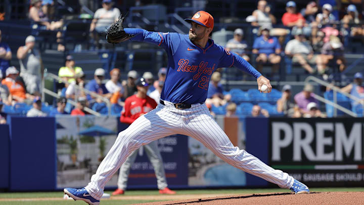 Mar 13, 2025; Port St. Lucie, Florida, USA; New York Mets pitcher David Peterson (23) throws a pitch during the first inning against the Boston Red Sox at Clover Park. Mandatory Credit: Reinhold Matay-Imagn Images Mar 13, 2025; Port St. Lucie, Florida, USA; New York Mets pitcher David Peterson (23) throws a pitch during the first inning against the Boston Red Sox at Clover Park. Mandatory Credit: Reinhold Matay-Imagn Images