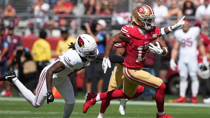 Sep 27, 2026; Santa Clara, California, USA; San Francisco 49ers wide receiver Jordan Watkins (17) makes a catch against the Arizona Cardinals in the first half at Levi's Stadium. Mandatory Credit: Darren Yamashita-Imagn Images Sep 27, 2026; Santa Clara, California, USA; San Francisco 49ers wide receiver Jordan Watkins (17) makes a catch against the Arizona Cardinals in the first half at Levi's Stadium. Mandatory Credit: Darren Yamashita-Imagn Images