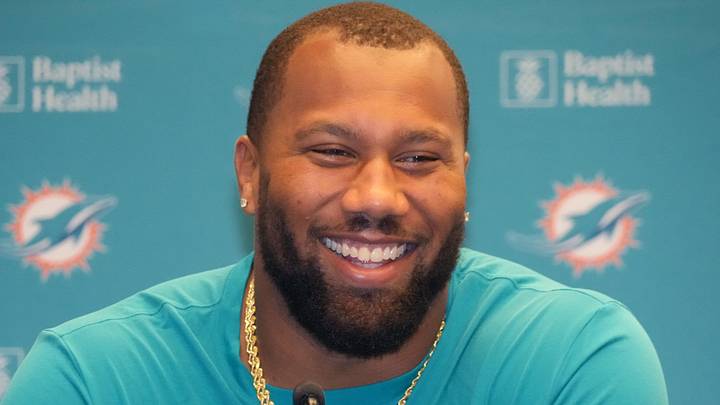 Miami Dolphins linebacker Bradley Chubb at press conference at Estadio Riyadh Air Metropolitano. Miami Dolphins linebacker Bradley Chubb at press conference at Estadio Riyadh Air Metropolitano.