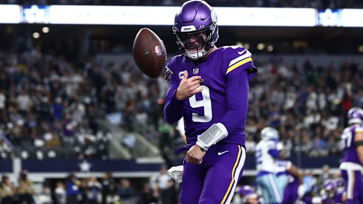 Minnesota Vikings quarterback J.J. McCarthy celebrates after a touchdown against the Dallas Cowboys. Minnesota Vikings quarterback J.J. McCarthy celebrates after a touchdown against the Dallas Cowboys.