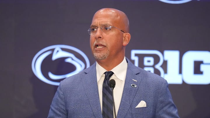 Penn State head coach James Franklin speaks to the media during the Big Ten NCAA college football media days at Mandalay Bay Resort.