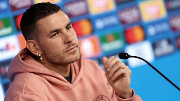 Lucas Hernandez in the press conference ahead of PSG's Champions League game against Stuttgart.