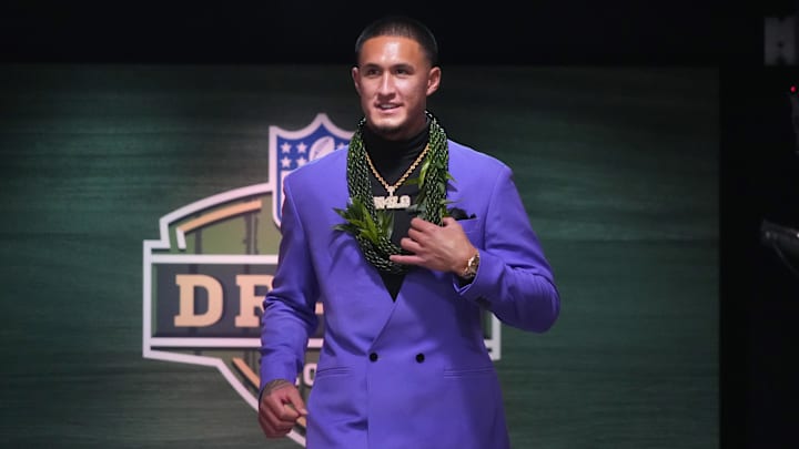 Apr 24, 2025; Green Bay, WI, USA; Arizona Wildcats wide receiver Tetairoa McMillan is selected by the Carolina Panthers as the number eight pick  in the first round of the 2025 NFL Draft at Lambeau Field. Mandatory Credit: Kirby Lee-Imagn Images